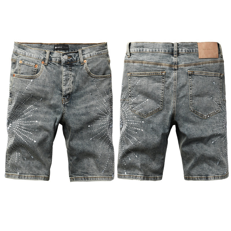 Purple Brand Crystal Diamond Denim Shorts #5093