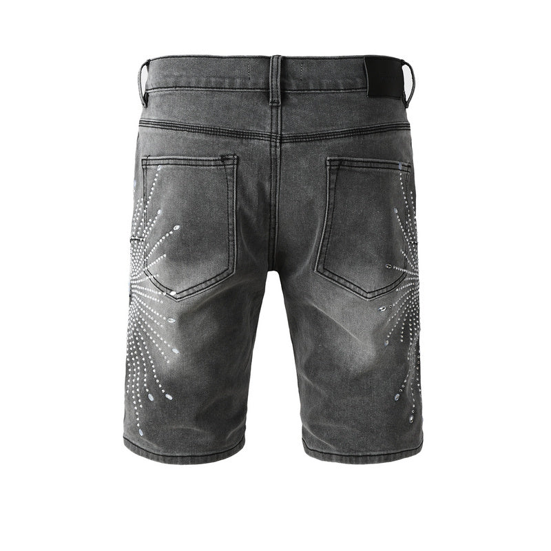 Purple Brand Crystal Diamond Denim Shorts #5094